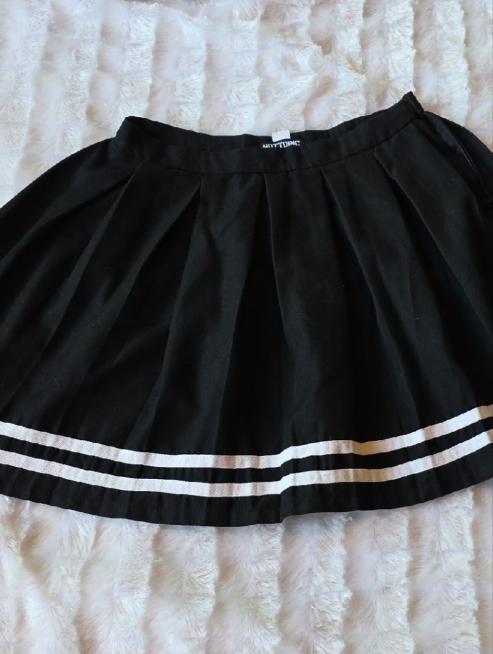 Hot Topic Black Skater Skirt with White Double Stripe Hem
